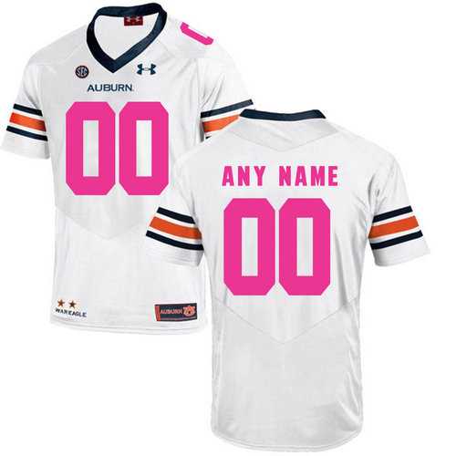 Mens Auburn Tigers White Customized 2018 Breast Cancer Awareness College->customized ncaa jersey->Custom Jersey